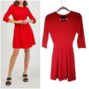 Bread n Butter Red Stretch Flare Dress 34 Sleeve